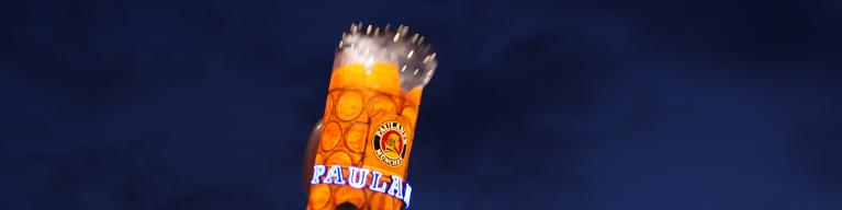 Paulaner Festzelt mit 25m hohem Turm. Paulaner Festzelt mit 25m hohem Turm.